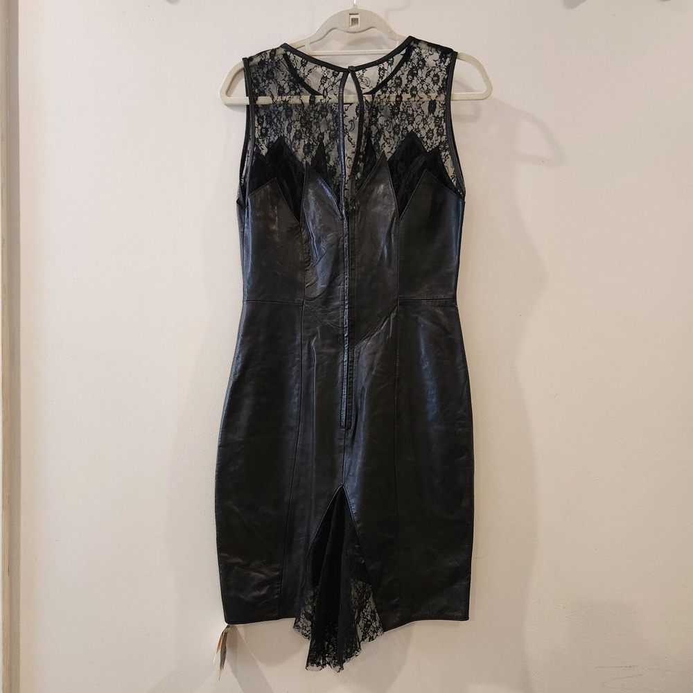 Genuine Black Leather Dress Lace Trim Womens 28 Waist Gothcore Bikercore - Picture 3 of 11